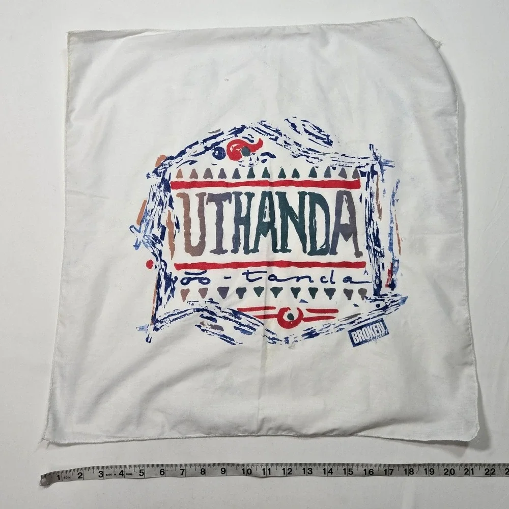 VTG 90s Graphic Bandana White Cotton Uthanda Abstract Streetwear Broken Records